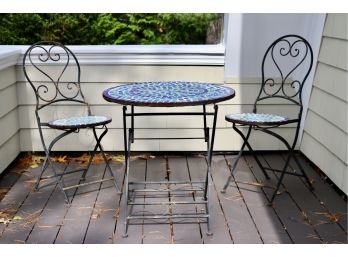 Mosaic Bistro Table And Matching Foldable Chairs