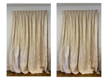 2 Panels Of Raw Silk Ivory Curtains With French Hooks 1 Of 2