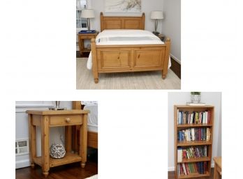 Trendy Stressed Country Style Headboard And Foot Board With Night Stand And 2 Bookshelves