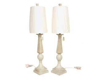 Pair Of Unique Painted Tall WoodLamps