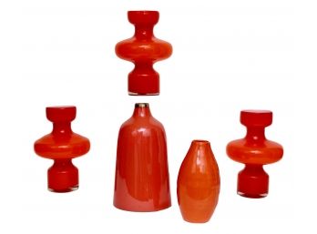 5 Piece Orange Vases From Crate And Barrel And West Elm