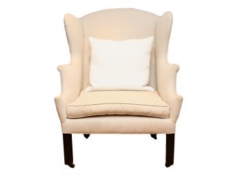 Linen Upholstered High Wingback Chair With Castors And Pillow