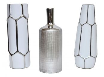 3 Piece Silver And White Vases From West Elm