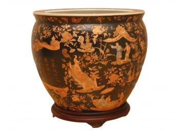 Large Oriental Cloisonné Porcelain Fish Bowl Planter/Table (Retail $1100) 18 1/2' X H: 16'