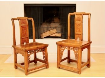 Antique Asian Children's Chairs Handcrafted And Imported From Hong Kong Set Of 2