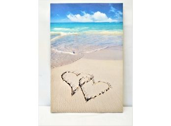 2 Hearts In The Sand Seaside Sunset Stretched Canvas Print