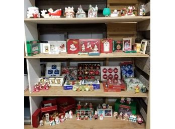 4 Shelves Of A Stunning Selection Of Christmas Ornaments; Lenox, Vintage Jewel Brites, Hallmark Keepsakes &..