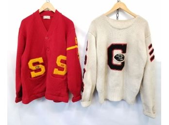 2 Vintage 1970's Team Captain & Manager Letterman Sweaters