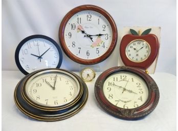 6 Various Sized Wall Clocks  Sterling & Noble, Happy Times, Baby Ben