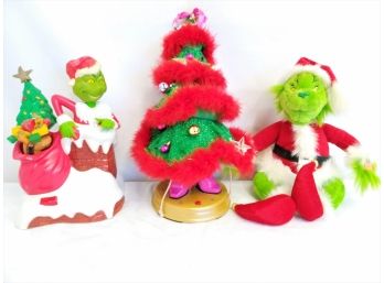 3 Christmas Holiday Musical Toys; The Grinch & Dancing Singing Christmas Tree