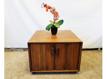 Square Mid Century Rosewood Rolling End Table Storage Cabinet
