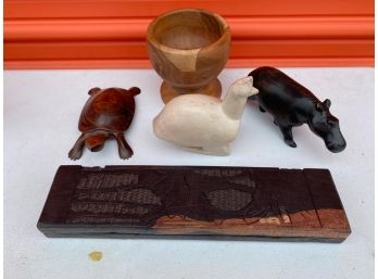 Carved Wooden Animals And Mancala Set