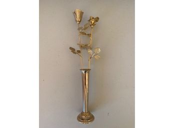 Vintage Ted Arnold Gold Tone Metal Roses In Vase