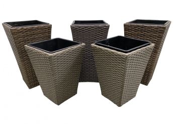 Set Of 5 Woven Planters With Inserts