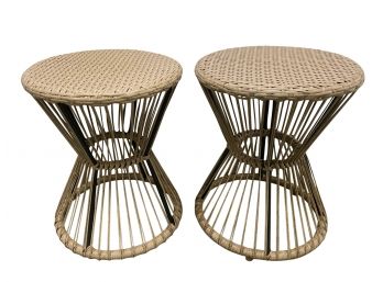 Pair Of Woven Drum Tables