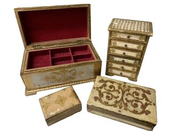 Gorgeous Set Of Italian Florentine Gilt WoodJewelry Boxes