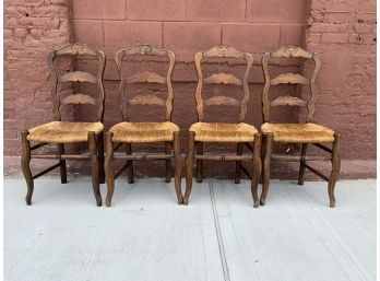 Four Rush Seat Wooden French Country Chairs