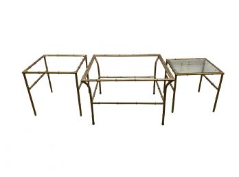 Set Of 3 Metal Bamboo Accent Tables In Gold Finish