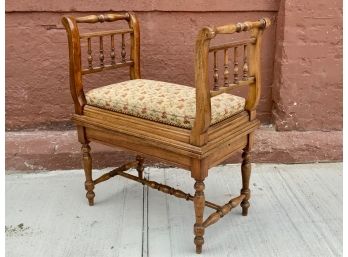 Antique Wooden Bench With Spindle Sides And Turned Legs