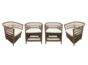 Set Of 4 Woven Barrel Back Chairs