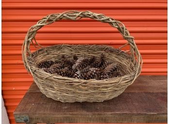 Big Woven Basket Of Pinecones