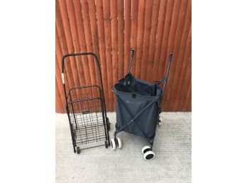 Two Folding Rolling Grocery Carts