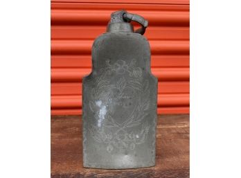 Antique 1839 Engraved Pewter Canister With Screw Top