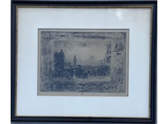 Framed Black And White Illustration Of The Clock Tower London