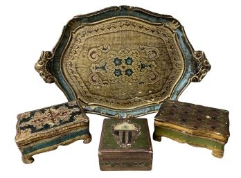 Fabulous Set Of Italian Florentine Gilt Wood Trays And Boxes