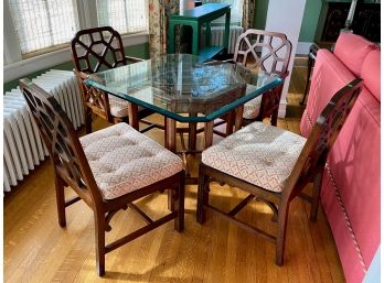 Beautiful Beveled Glass Top Dining Table And Cane Seat Chairs With Custom Cushions