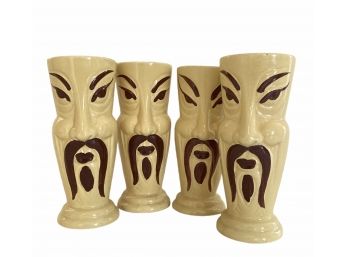 Set Of Four (A) Vintage Fu Manchu Ceramic Cocktail Glasses 7 1/2' Tall