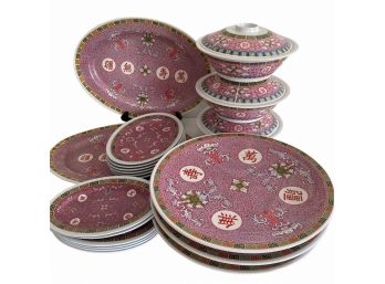 Vintage 20 Pc Lot (A) Melamine Chinese Serving Platters, Covered Casseroles, Pedestal Platters