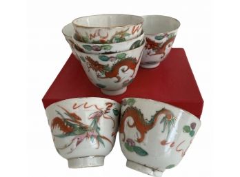 Seven Porcelain Dragon Pattern (A) Chinese Teacups