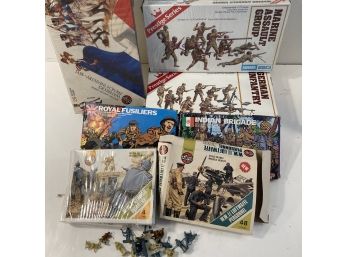 Mixed Lot Of Vintage Mini-Army Men + Play Figures In Boxes