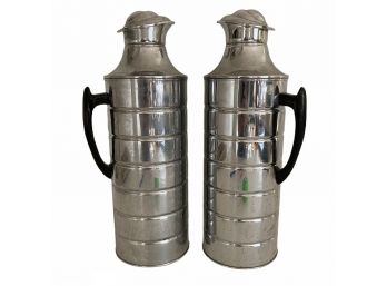 Two LARGE Vintage Chrome Coffee Insulator Thermos Pourers