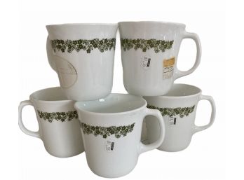 6 Vintage Corning/Corelle Coffee Mugs - Green Border  -Never Used - Labels Attached