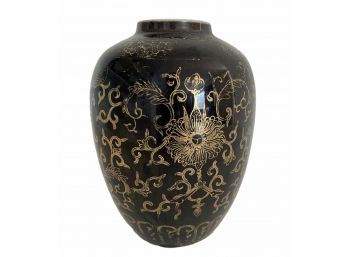 Vintage 7' Black & Gold Chinese Vase