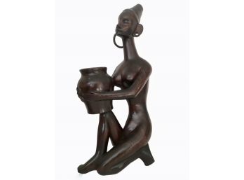 Vintage Tall Hand Carved African Woman Figurine