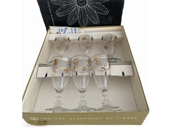 Vintage MCM  Libbey Glass -'Golden Foliage'  6 Whiskey Sour Glasses- Original Box