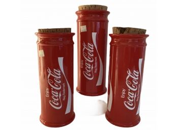 Three Found Coca Cola Straw Holders Or Tall Cannisters