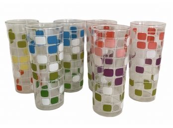 Set Of Six MCM Color Block Ice Tea / Tall Drink Glasses