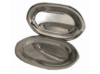 Two Large Modern Farberware Stainless Steel  20' Platters  (B)