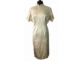 Light Gold Vintage Chinese Silky Dress - 60’s Truly One Of A Kind.