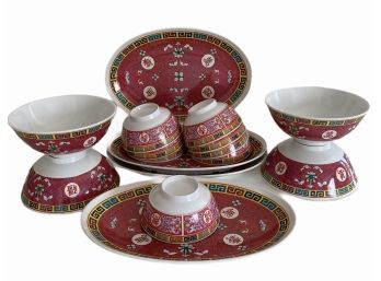 Vintage Lot  16 Pcs.(E) Melamine Chinese Serving Platters & Bowls