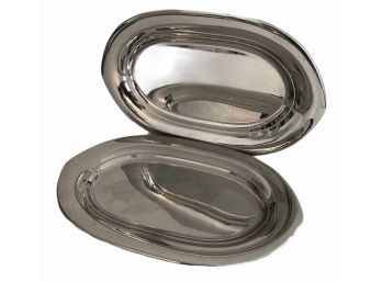 Two Large Modern Farberware Stainless Steel  20' Platters  (A)