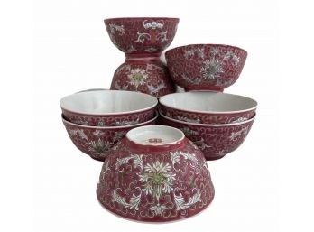 Ten Vintage Porcelain Rice Bowls - Chrysanthemum