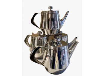 Lot Of 4 Vintage Chinese Restaurant Stainless Steel Teapots - Style A