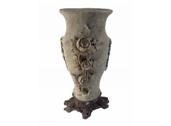 Antique Intricately Carved Tall Soapstone Vase  (B)