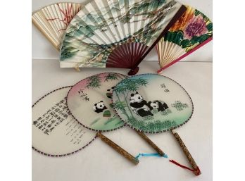 Vintage  Chinese Paper & Silkscreened Fan Lot