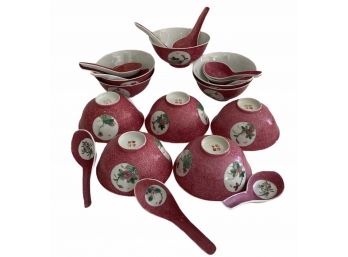 Vintage Chinese Porcelain Soup Service For Ten - Flower Pattern